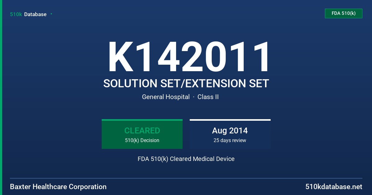 K142011 SOLUTION SET/EXTENSION SET FDA 510(k) Cleared Medical Device