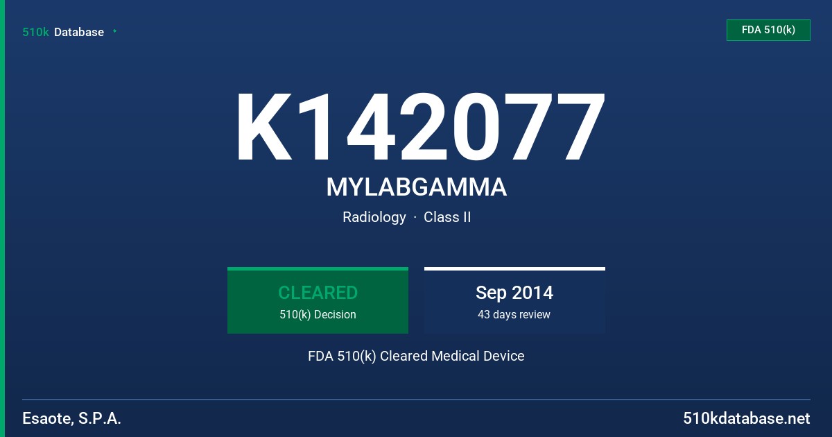 K142077 MYLABGAMMA FDA 510(k) Cleared Medical Device
