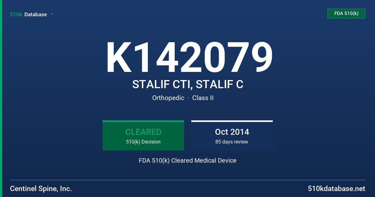 K142079 STALIF CTI, STALIF C FDA 510(k) Cleared Medical Device