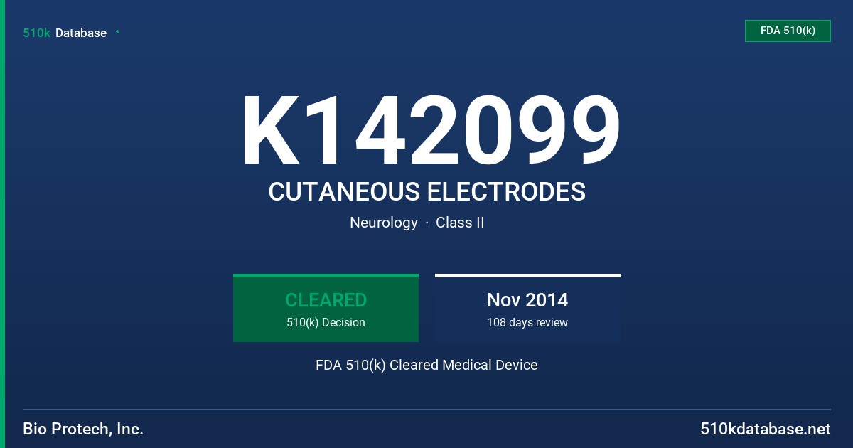 K142099 CUTANEOUS ELECTRODES FDA 510(k) Cleared Medical Device