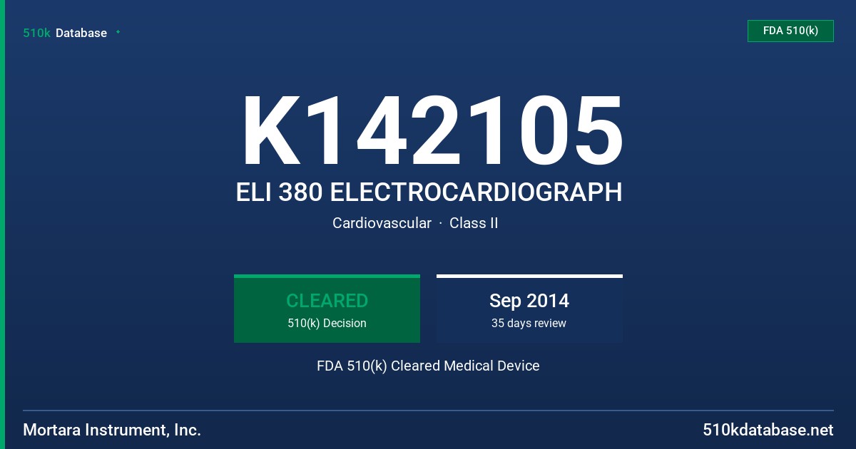 K142105 ELI 380 ELECTROCARDIOGRAPH FDA 510(k) Cleared Medical Device
