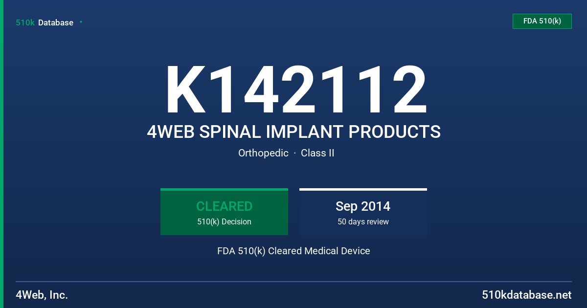 K142112 4WEB SPINAL IMPLANT PRODUCTS FDA 510(k) Cleared Medical Device