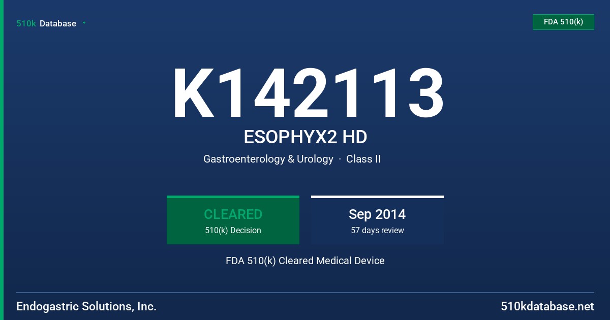 K142113 ESOPHYX2 HD FDA 510(k) Cleared Medical Device