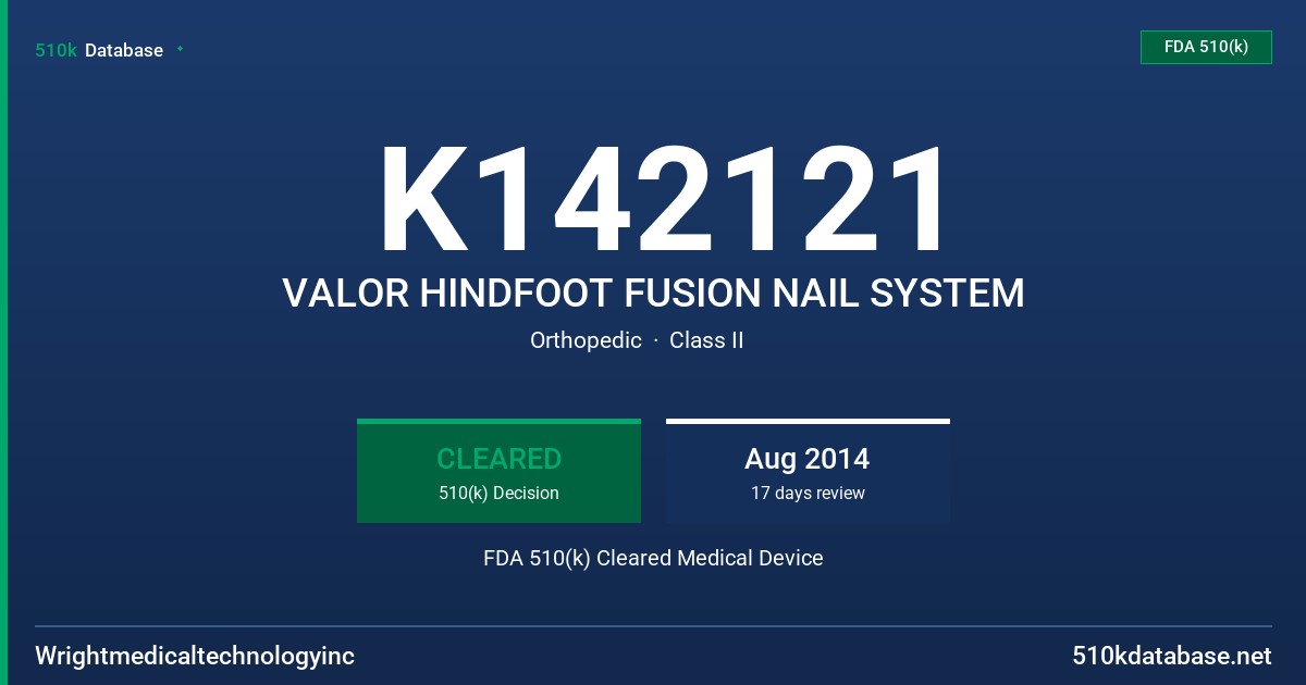 K142121 VALOR HINDFOOT FUSION NAIL SYSTEM FDA 510(k) Cleared Medical Device