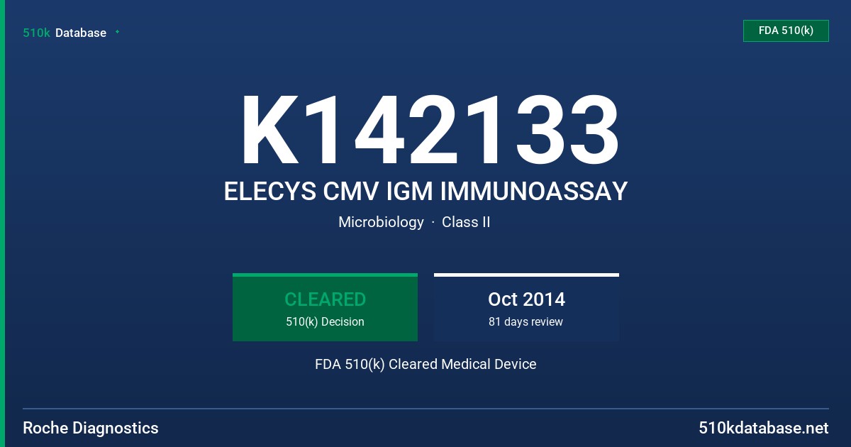 K142133 ELECYS CMV IGM IMMUNOASSAY FDA 510(k) Cleared Medical Device