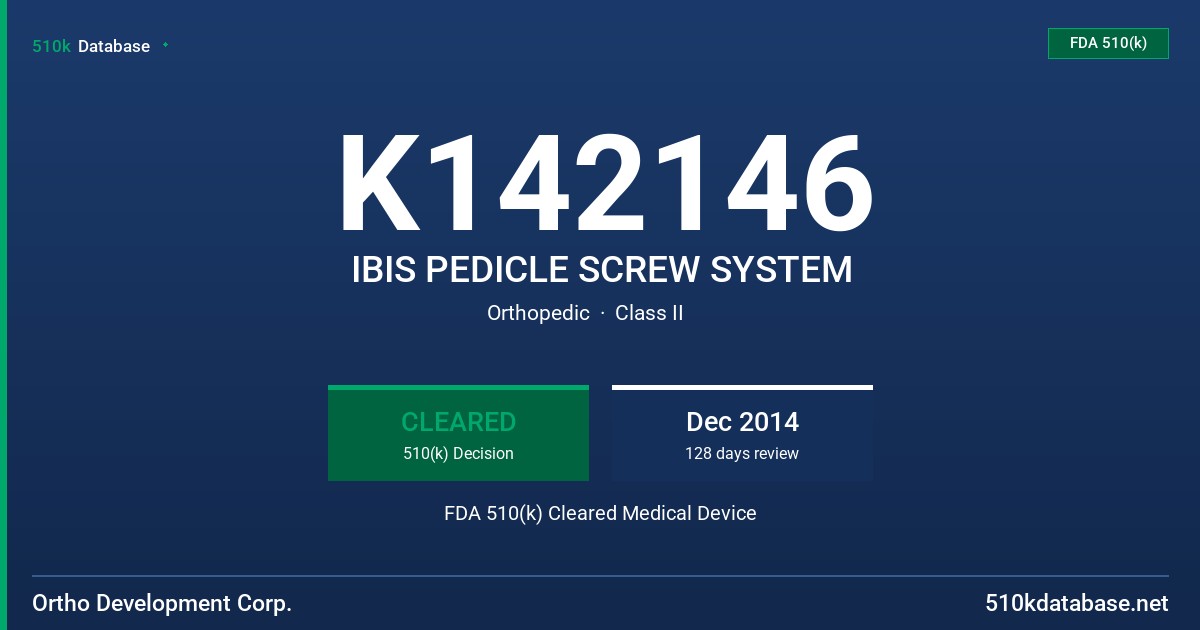 K142146 IBIS PEDICLE SCREW SYSTEM FDA 510(k) Cleared Medical Device