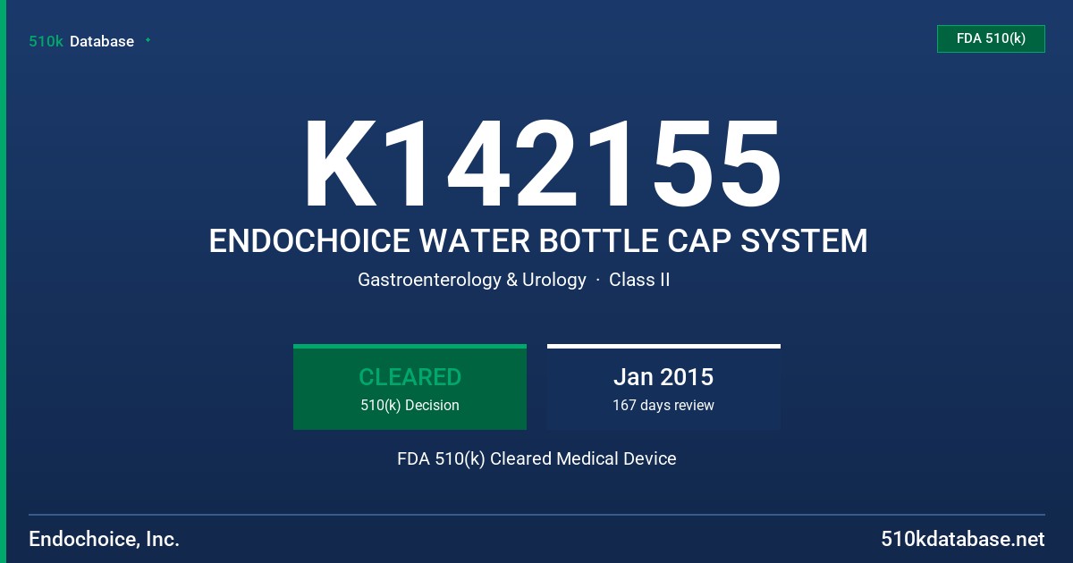 K142155 ENDOCHOICE WATER BOTTLE CAP SYSTEM FDA 510(k) Cleared Medical Device