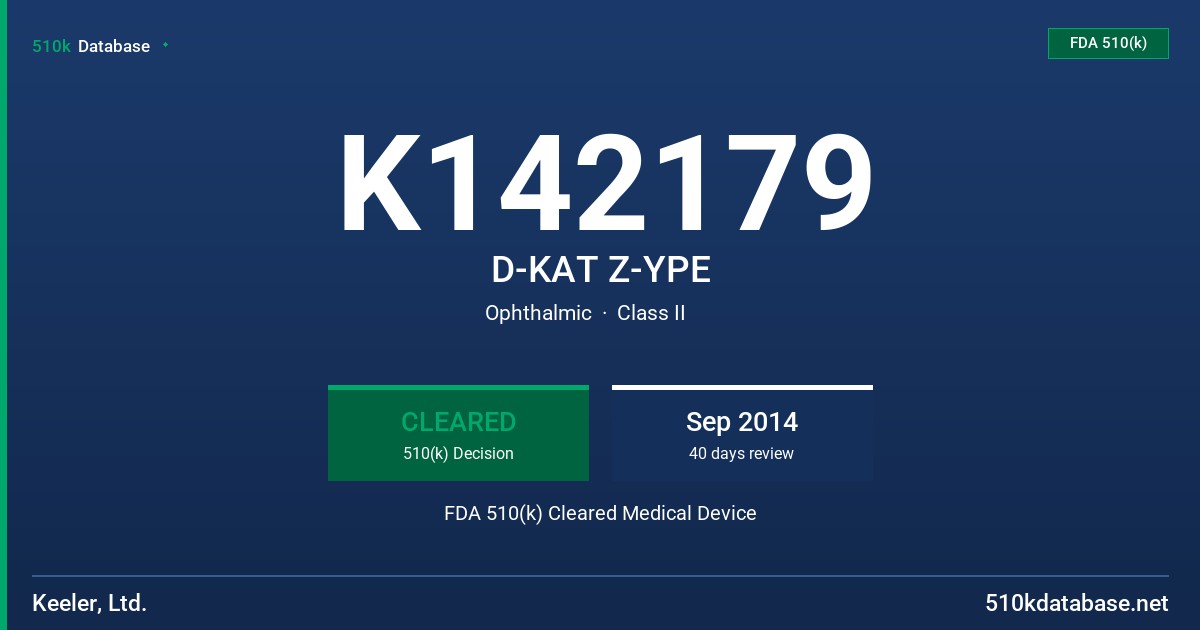 K142179 D-KAT Z-YPE FDA 510(k) Cleared Medical Device