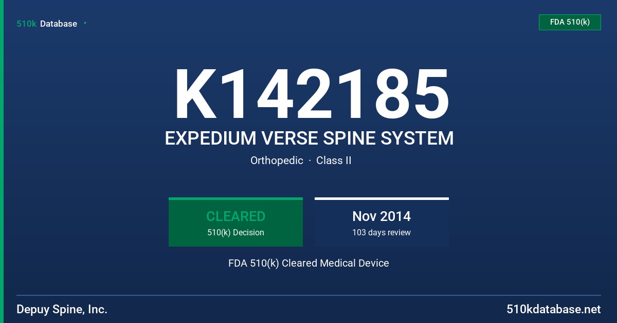 K142185 EXPEDIUM VERSE SPINE SYSTEM FDA 510(k) Cleared Medical Device