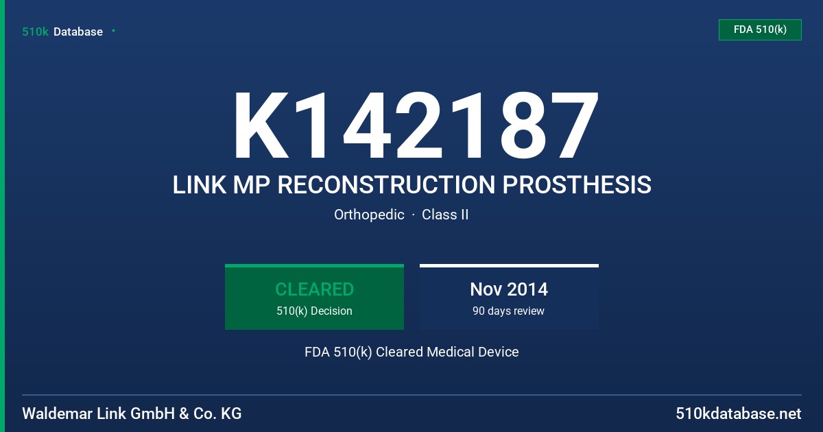 K142187 LINK MP RECONSTRUCTION PROSTHESIS FDA 510(k) Cleared Medical Device