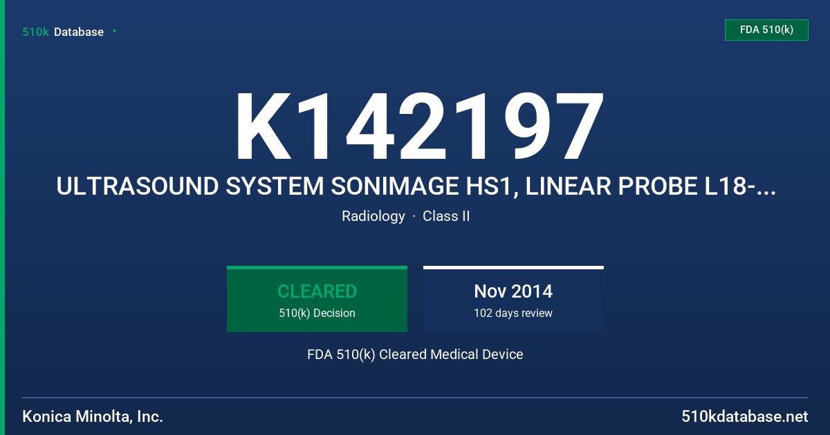 K142197 ULTRASOUND SYSTEM SONIMAGE HS1, LINEAR PROBE L18-4, CONVEX PROBE C5-2 FDA 510(k) Cleared Medical Device