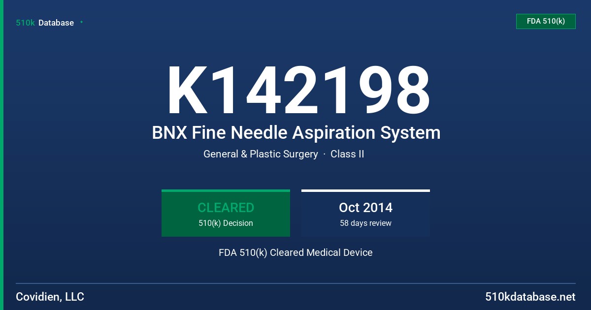 K142198 BNX Fine Needle Aspiration System FDA 510(k) Cleared Medical Device