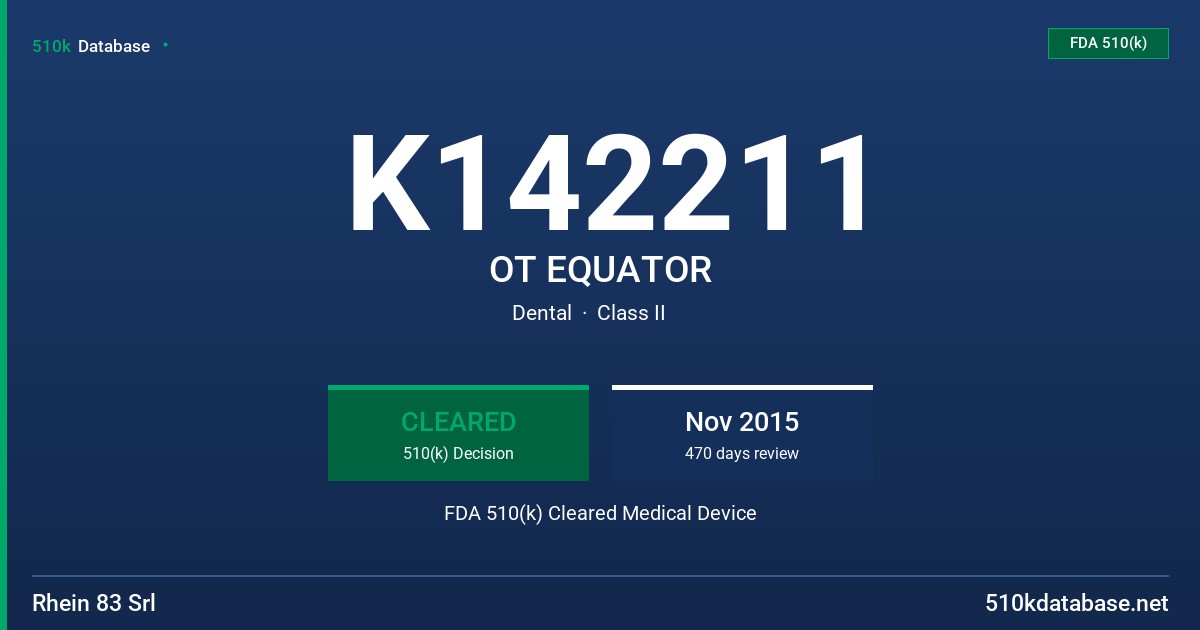 K142211 OT EQUATOR FDA 510(k) Cleared Medical Device