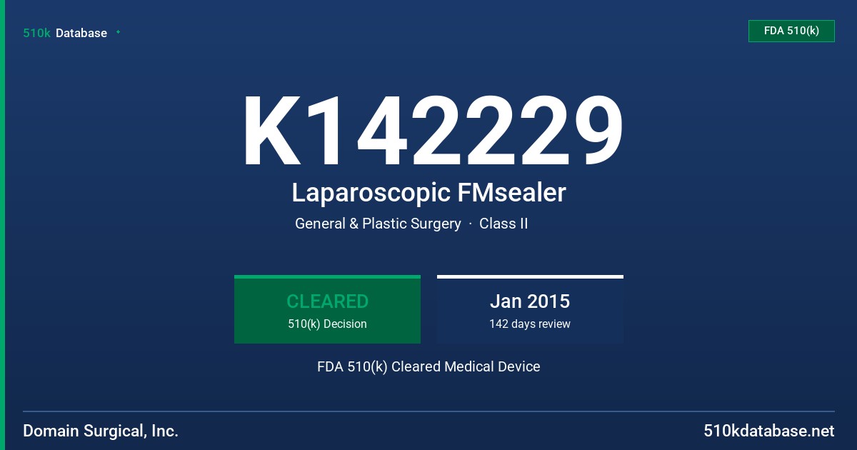 K142229 Laparoscopic FMsealer FDA 510(k) Cleared Medical Device