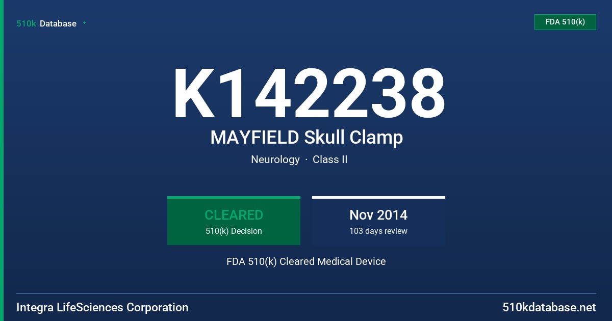 K142238 MAYFIELD Skull Clamp FDA 510(k) Cleared Medical Device