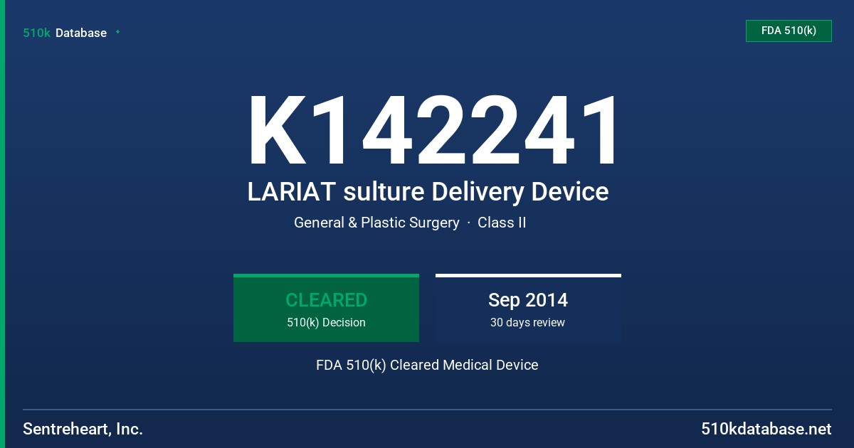 K142241 LARIAT sulture Delivery Device FDA 510(k) Cleared Medical Device