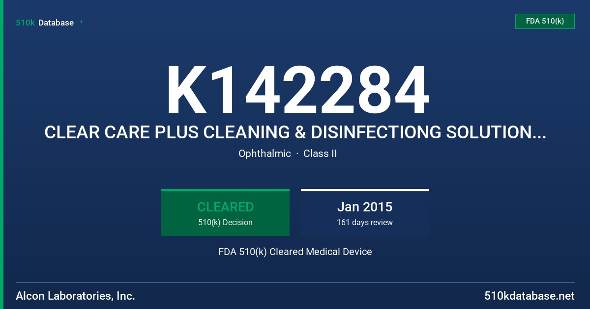 K142284 CLEAR CARE PLUS CLEANING & DISINFECTIONG SOLUTION WITH HYDRAGLYDE FDA 510(k) Cleared Medical Device