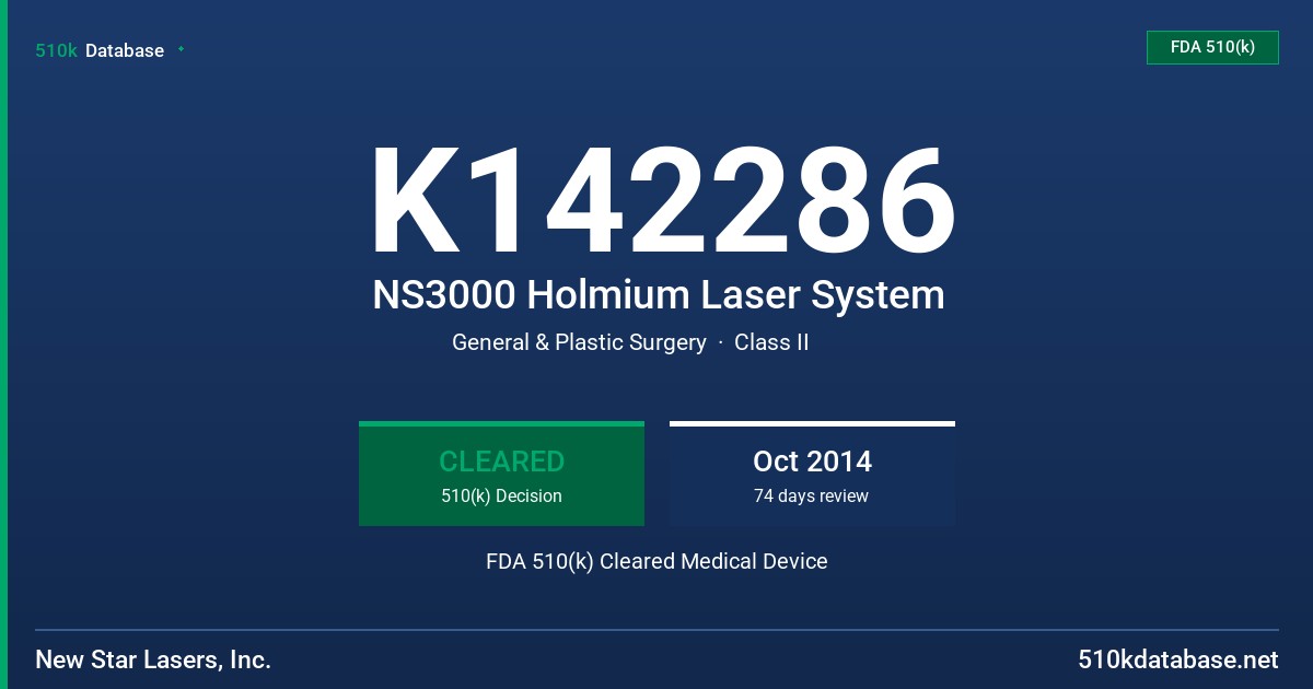 K142286 NS3000 Holmium Laser System FDA 510(k) Cleared Medical Device