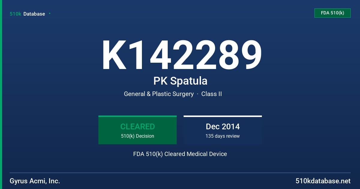 K142289 PK Spatula FDA 510(k) Cleared Medical Device