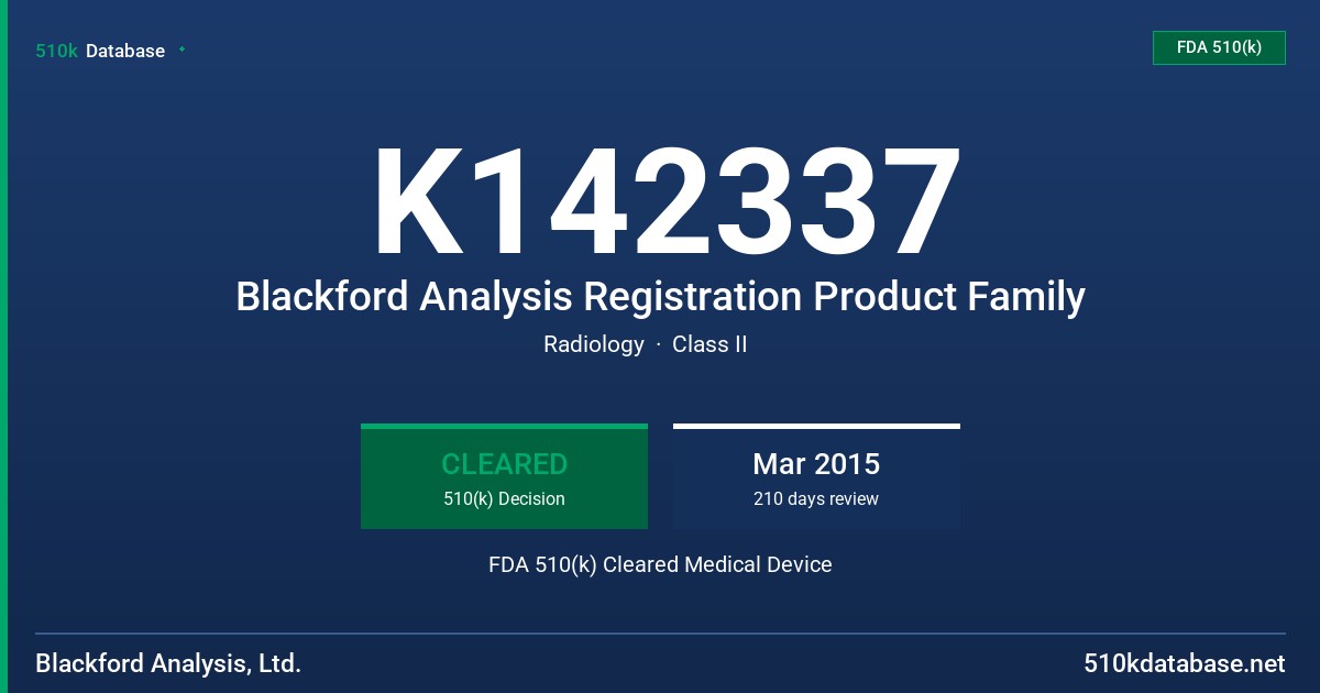 K142337 Blackford Analysis Registration Product Family FDA 510(k) Cleared Medical Device