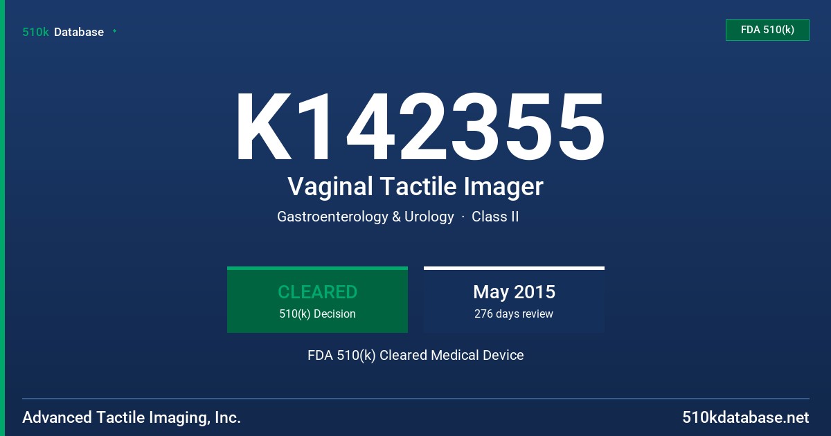 K142355 Vaginal Tactile Imager FDA 510(k) Cleared Medical Device