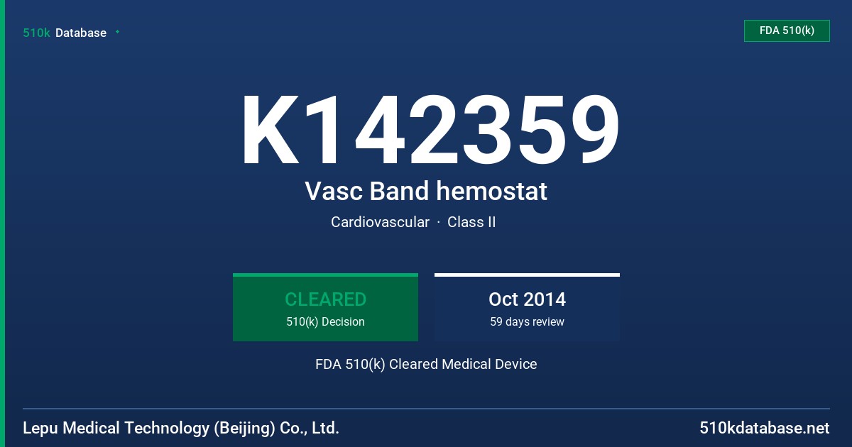 K142359 Vasc Band hemostat FDA 510(k) Cleared Medical Device