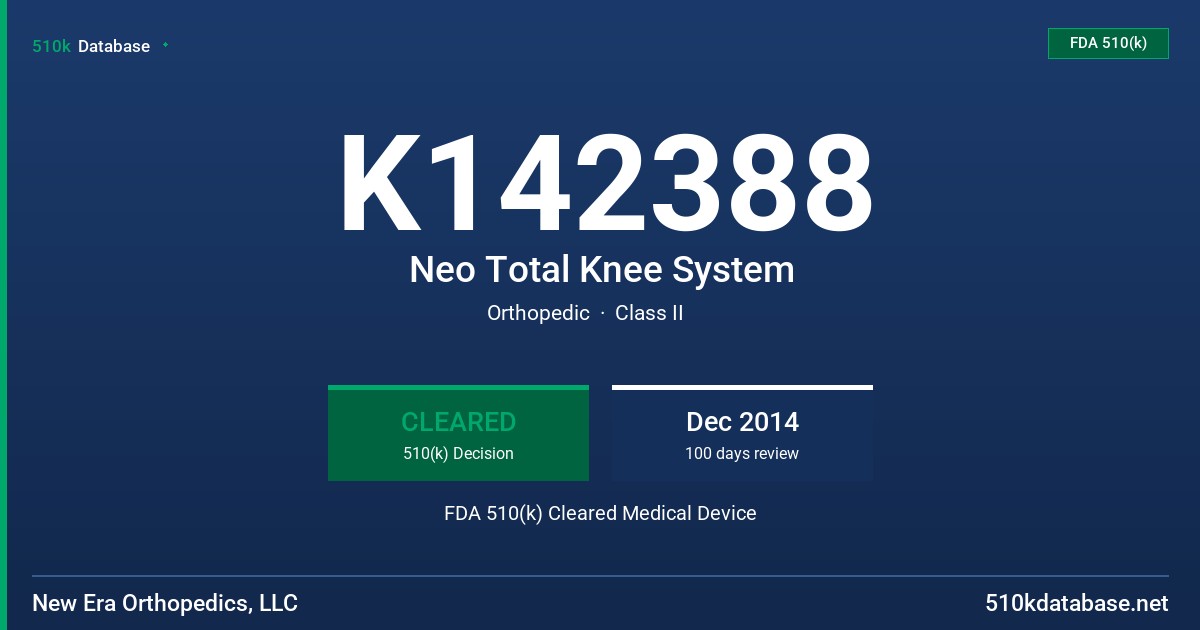 K142388 Neo Total Knee System FDA 510(k) Cleared Medical Device