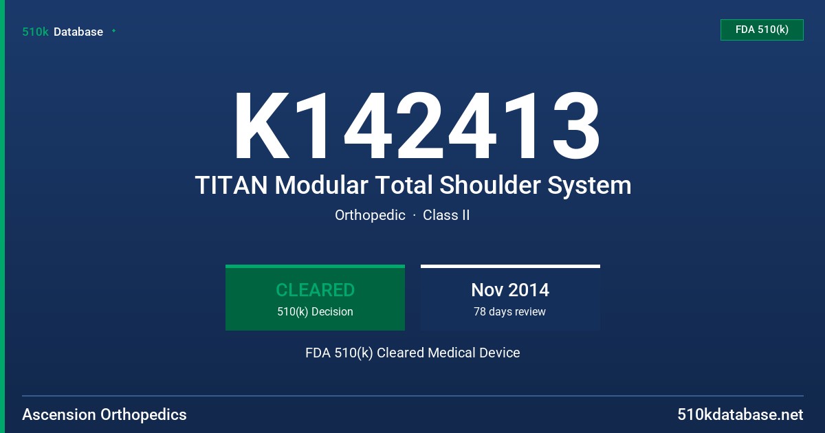 K142413 TITAN Modular Total Shoulder System FDA 510(k) Cleared Medical Device