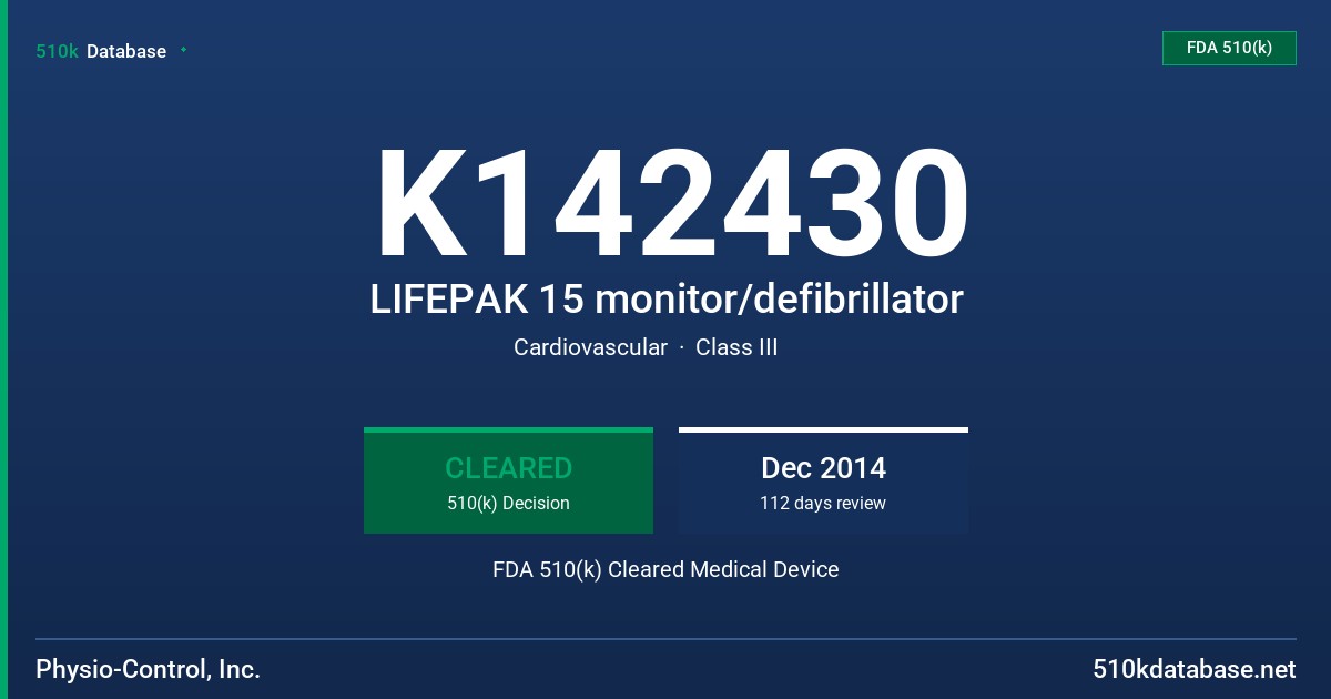 K142430 LIFEPAK 15 monitor/defibrillator FDA 510(k) Cleared Medical Device