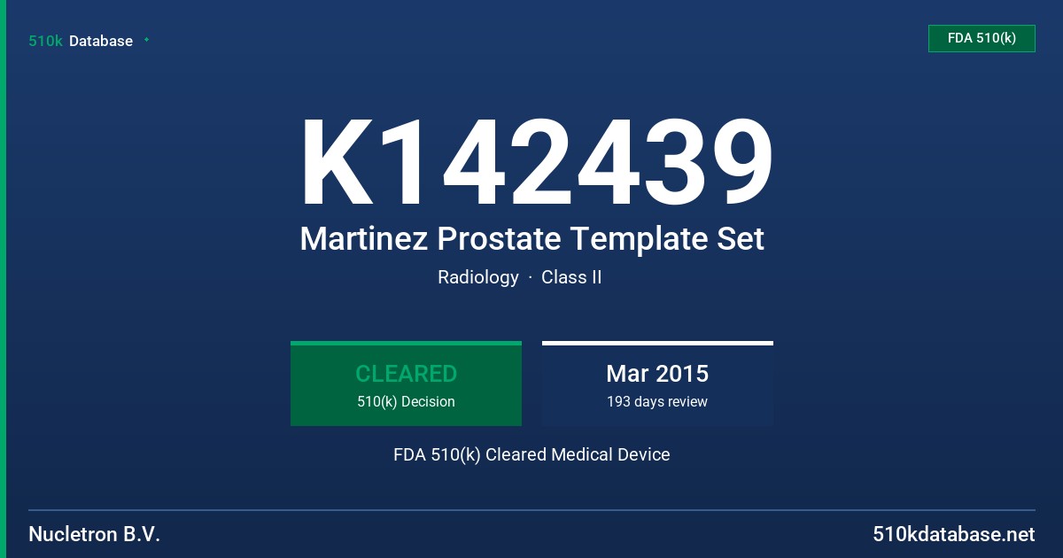 K142439 Martinez Prostate Template Set FDA 510(k) Cleared Medical Device