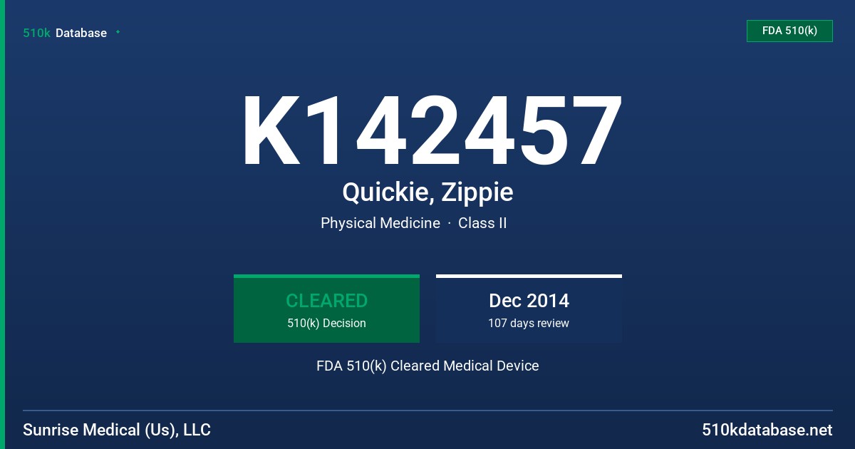 K142457 Quickie, Zippie FDA 510(k) Cleared Medical Device