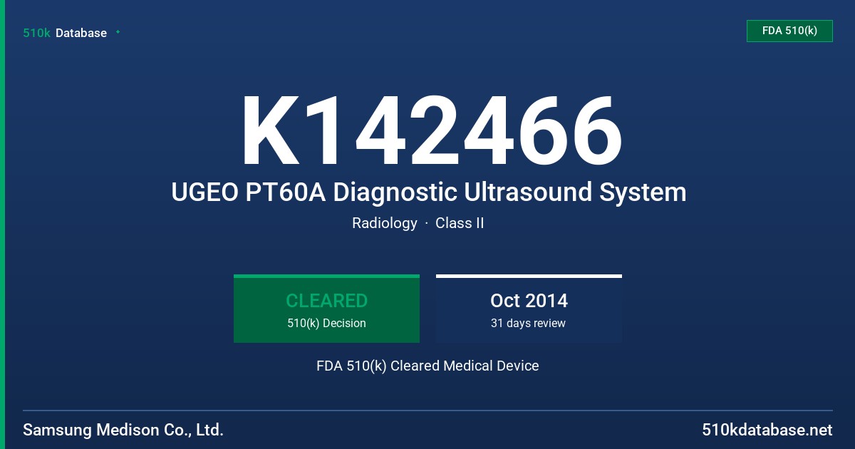 K142466 UGEO PT60A Diagnostic Ultrasound System FDA 510(k) Cleared Medical Device
