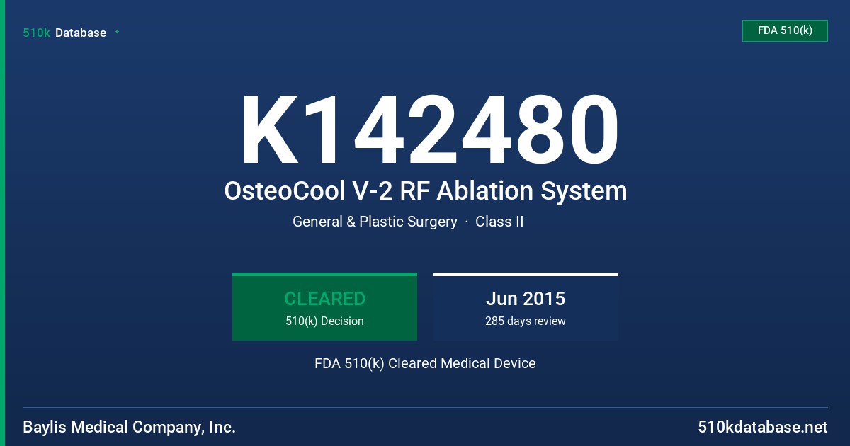 K142480 OsteoCool V-2 RF Ablation System FDA 510(k) Cleared Medical Device