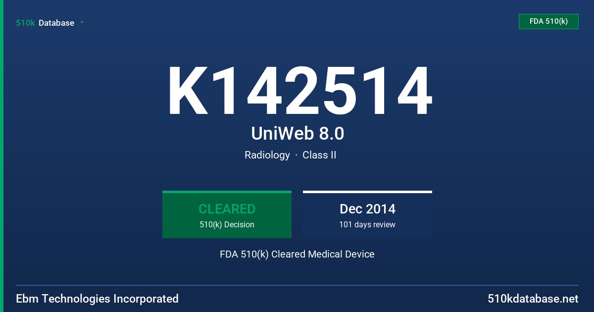 K142514 UniWeb 8.0 FDA 510(k) Cleared Medical Device