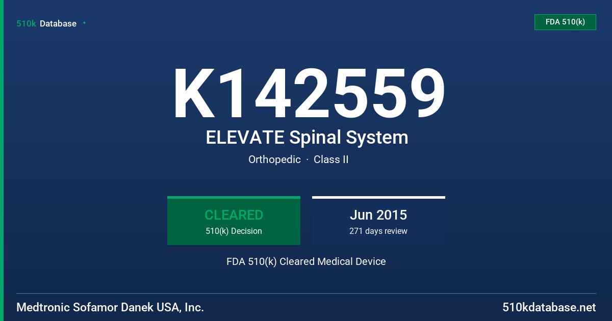 K142559 ELEVATE Spinal System FDA 510(k) Cleared Medical Device