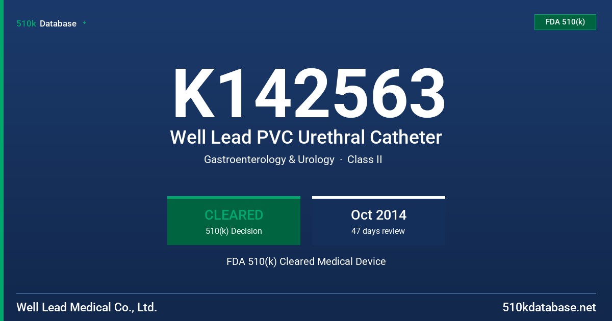 K142563 Well Lead PVC Urethral Catheter FDA 510(k) Cleared Medical Device