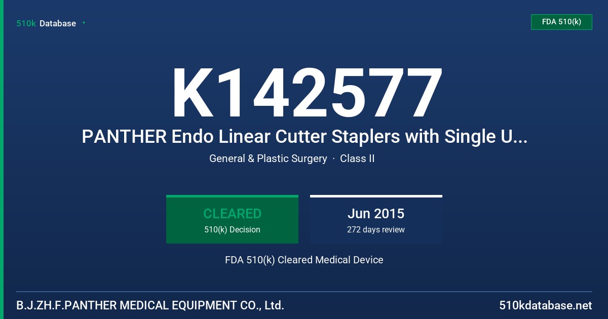 K142577 PANTHER Endo Linear Cutter Staplers with Single Use Loading Units FDA 510(k) Cleared Medical Device