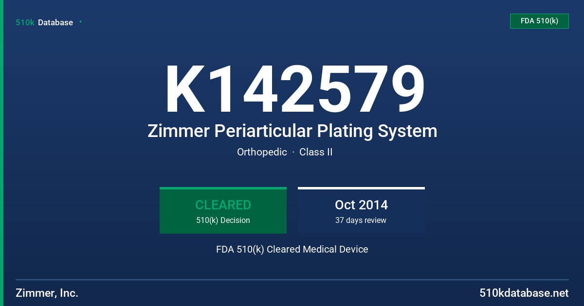 K142579 Zimmer Periarticular Plating System FDA 510(k) Cleared Medical Device
