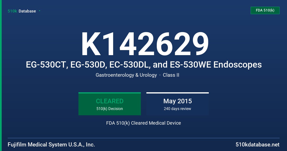 K142629 EG-530CT, EG-530D, EC-530DL, and ES-530WE Endoscopes FDA 510(k) Cleared Medical Device
