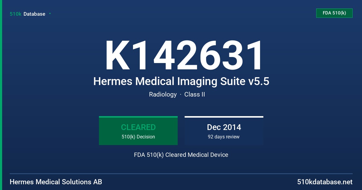 K142631 Hermes Medical Imaging Suite v5.5 FDA 510(k) Cleared Medical Device
