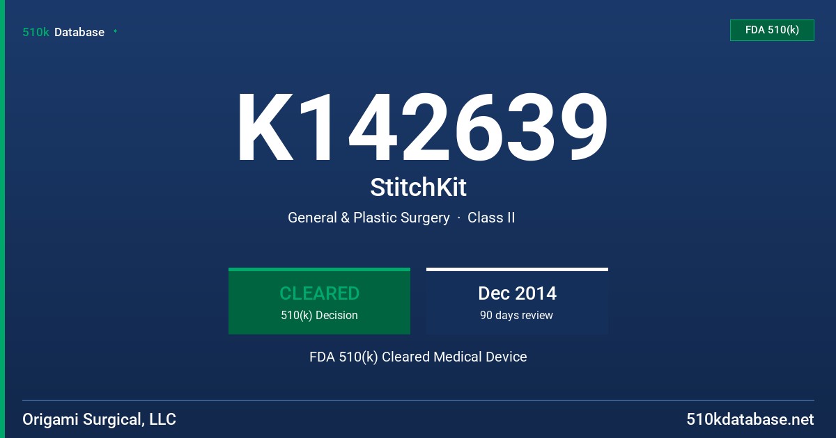 K142639 StitchKit FDA 510(k) Cleared Medical Device
