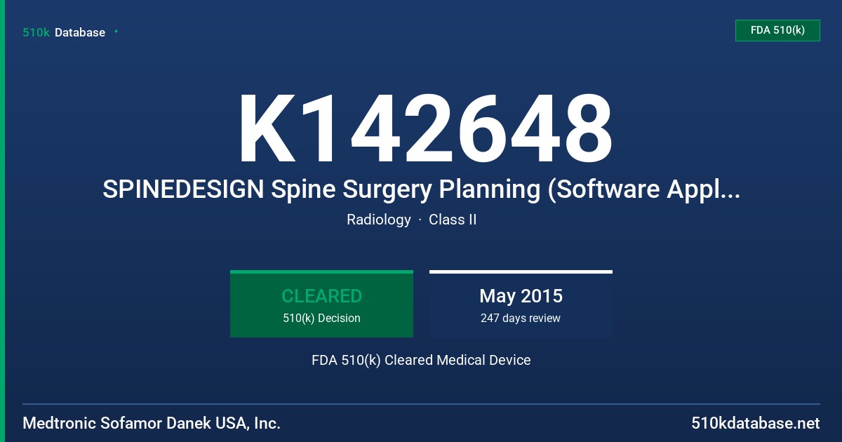 K142648 SPINEDESIGN Spine Surgery Planning (Software Application) FDA 510(k) Cleared Medical Device