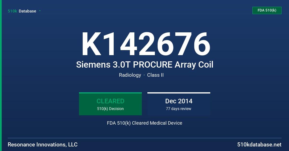K142676 Siemens 3.0T PROCURE Array Coil FDA 510(k) Cleared Medical Device