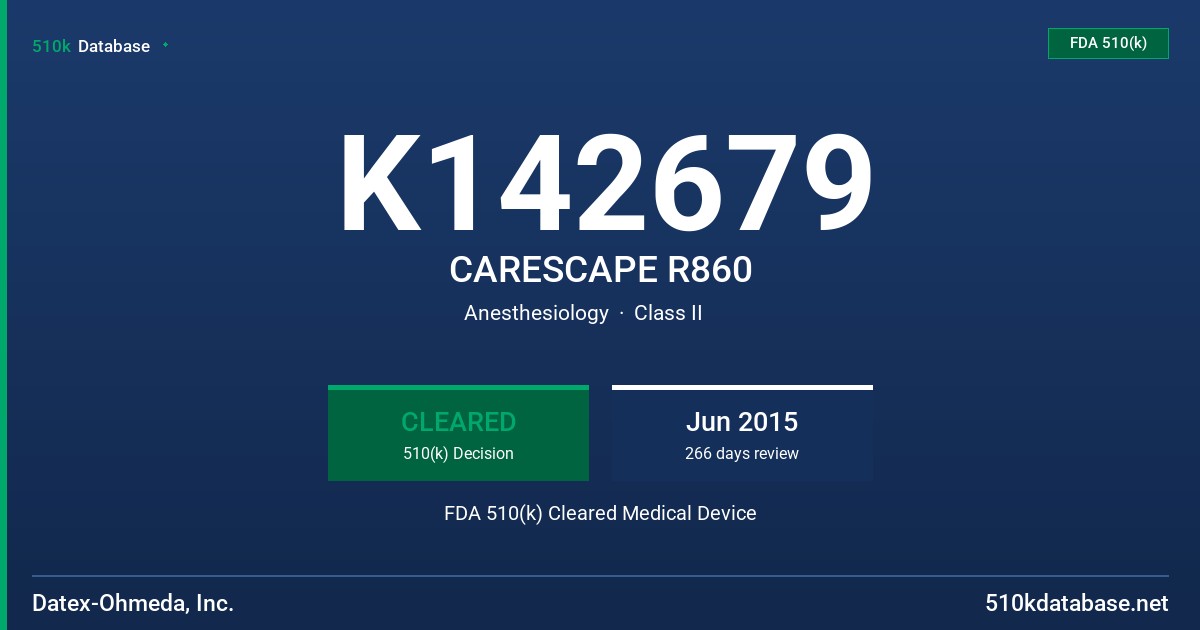 K142679 CARESCAPE R860 FDA 510(k) Cleared Medical Device
