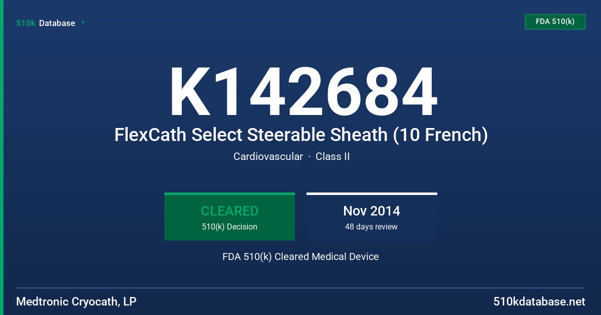 K142684 FlexCath Select Steerable Sheath (10 French) FDA 510(k) Cleared Medical Device