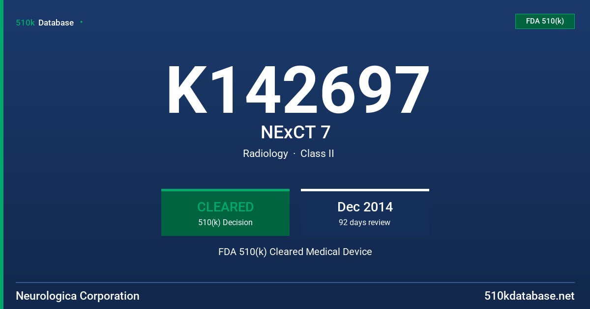 K142697 NExCT 7 FDA 510(k) Cleared Medical Device