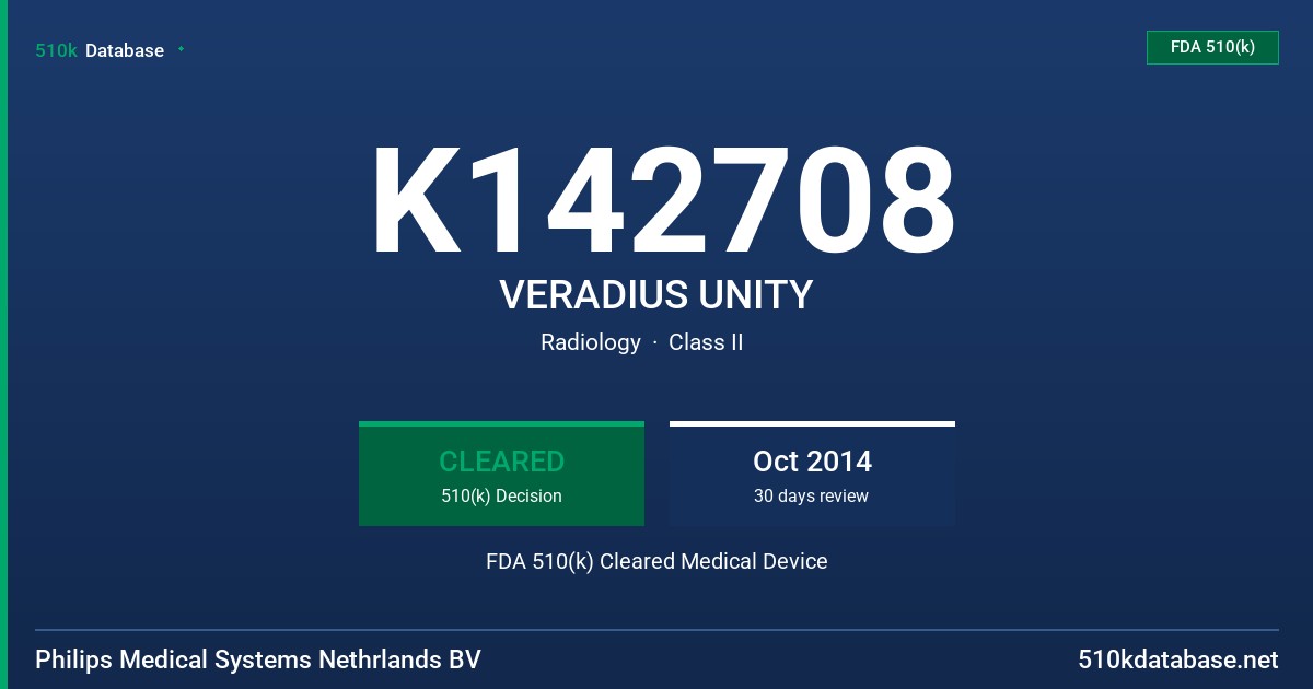 K142708 VERADIUS UNITY FDA 510(k) Cleared Medical Device