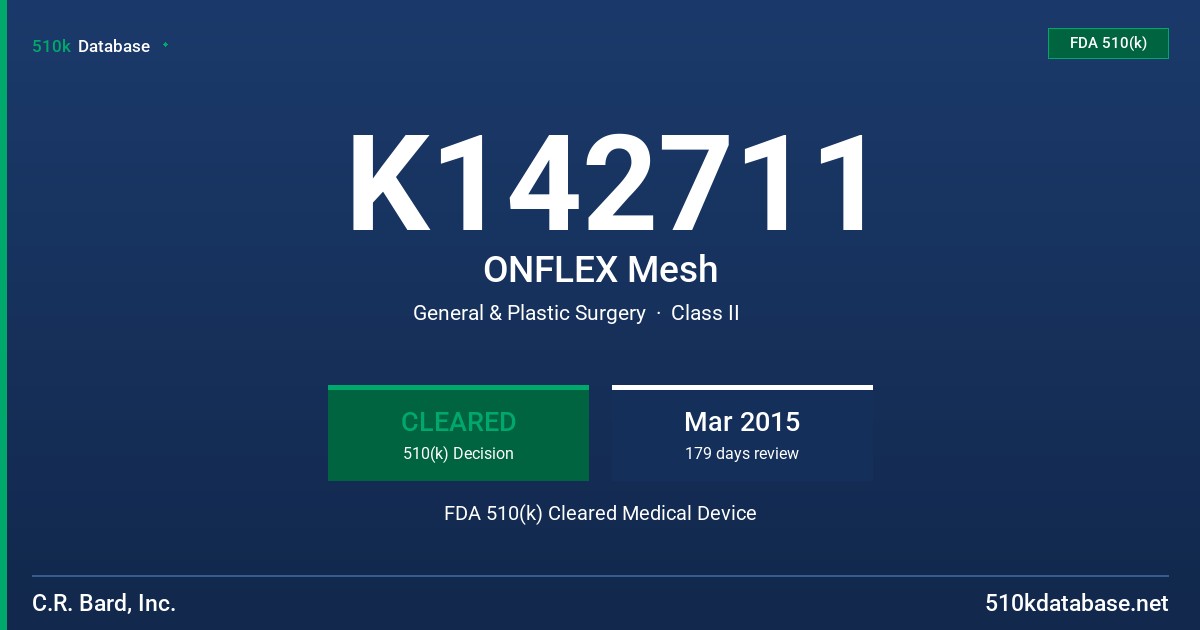 K142711 ONFLEX Mesh FDA 510(k) Cleared Medical Device