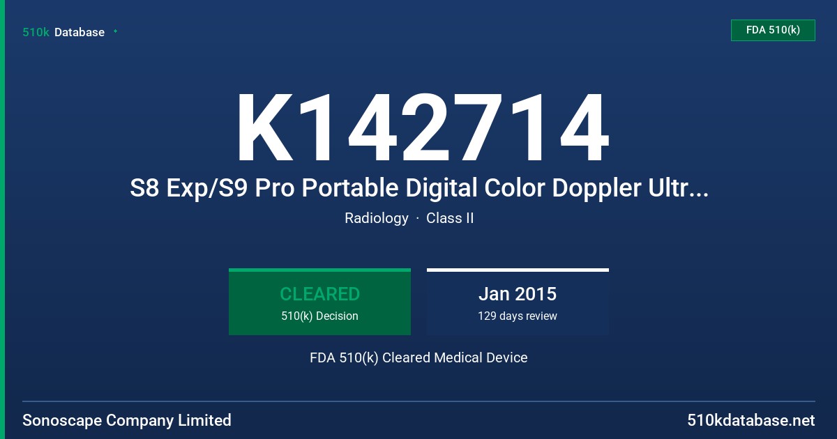 K142714 S8 Exp/S9 Pro Portable Digital Color Doppler Ultrasound System FDA 510(k) Cleared Medical Device