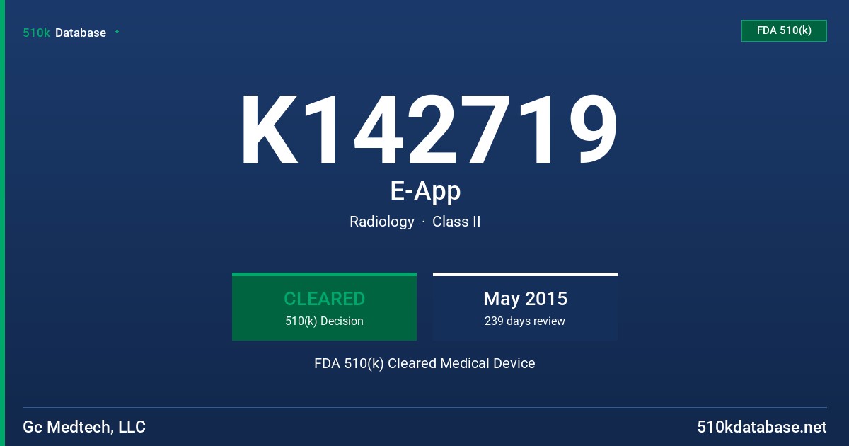 K142719 E-App FDA 510(k) Cleared Medical Device